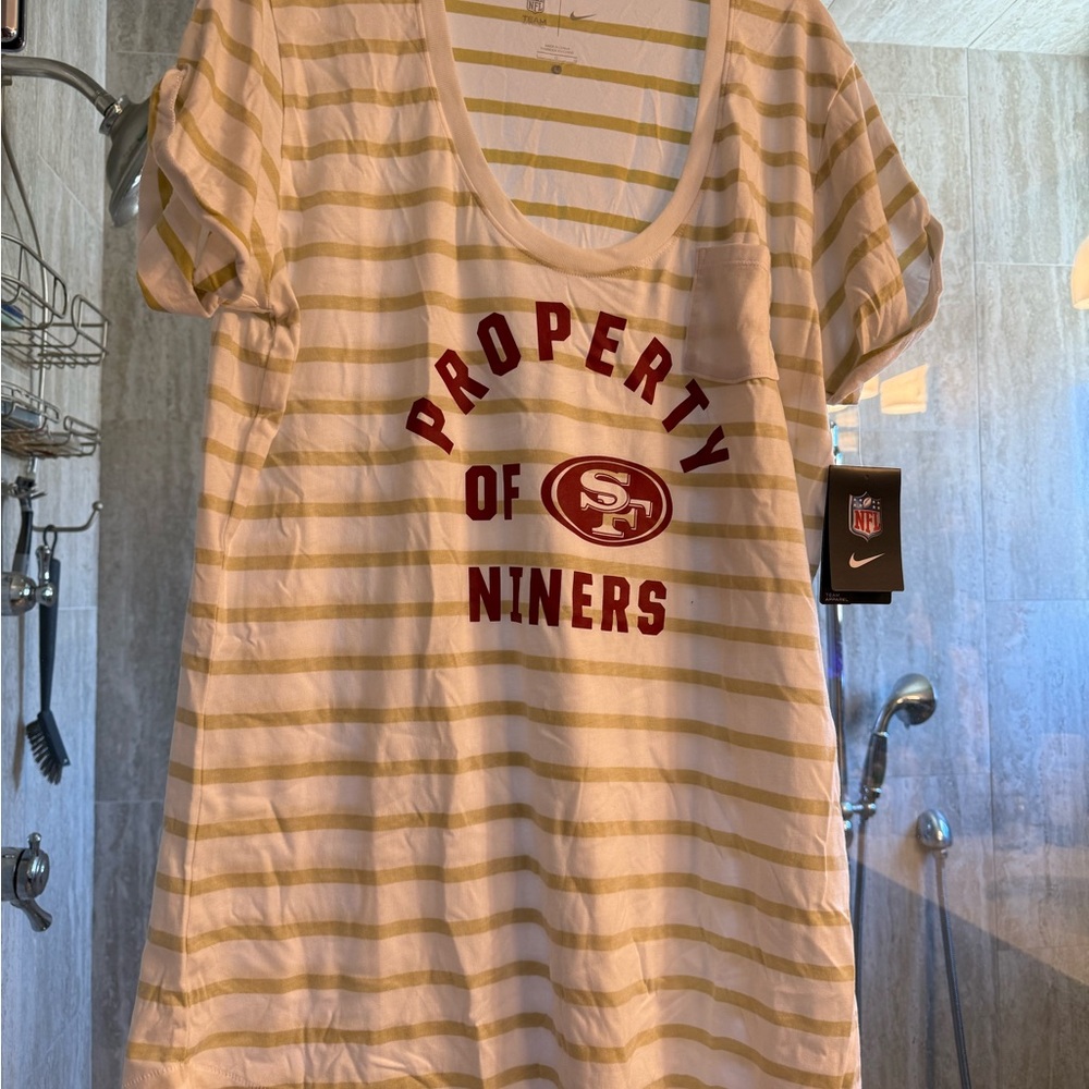 NWT NFL Nike Striped Team Apparel Long Tunic-Tee - White & Beige size L